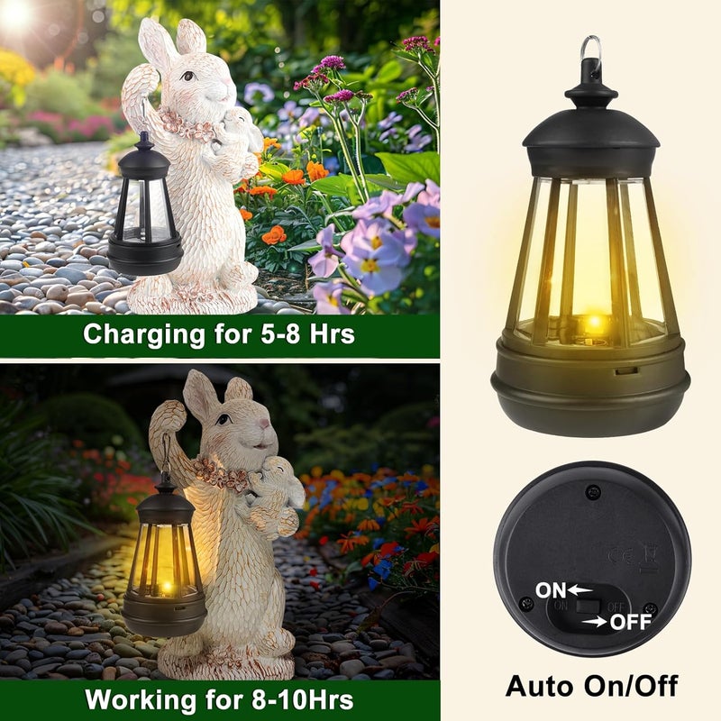 ILLUMINEW Solar Garden Statues Rabbit Lights, Outdoor Lighted Bunny Garden Decor Waterproof Figurines for Patio Porch Balcony Yard Lawn Lantern, Unique Easter Gifts for Mom Grandma Mother - Image 3